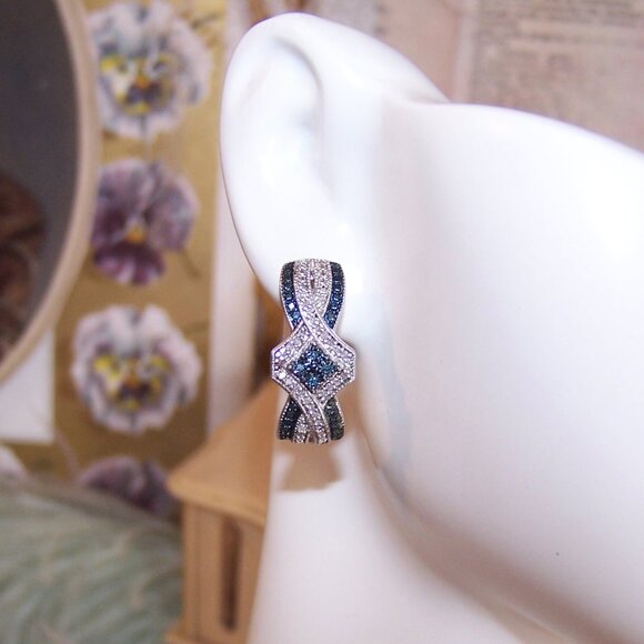 JWBR Made in India Sterling Silver Blue/Clear Lab Diamond Pierced Earrings - Picture 2 of 8